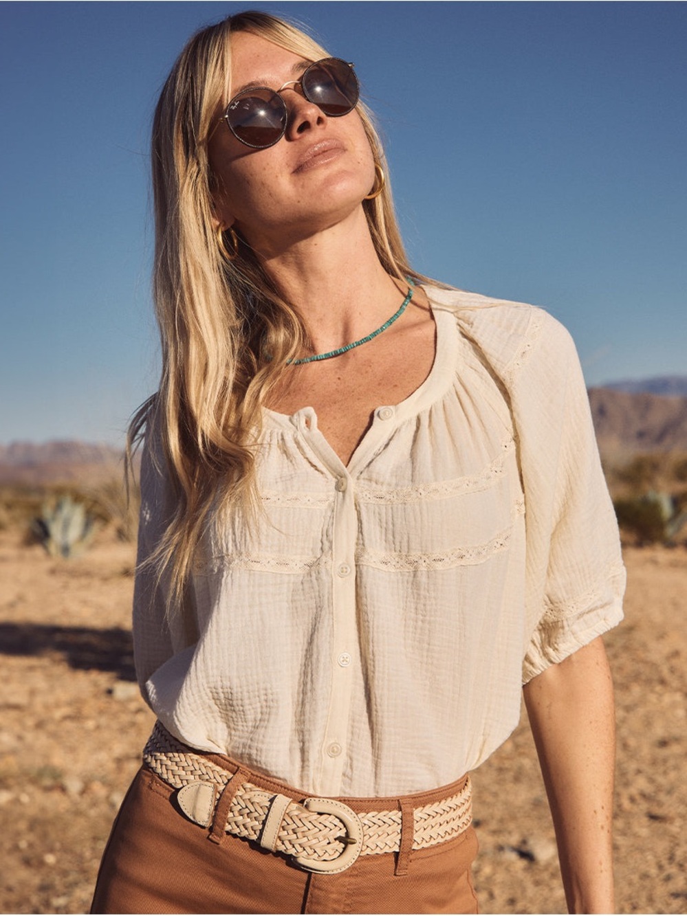Marine Layer Wren puff sleeve top in antique white